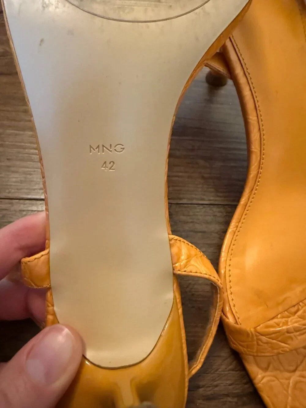 Mango Orange Croc-Effect Strappy Heel Sandal